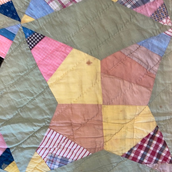 Vintage 1930-40s Handmade Feed Sack  GRANDMA'S FLOWER GARDEN QUILT 80”x67” - Picture 16 of 16